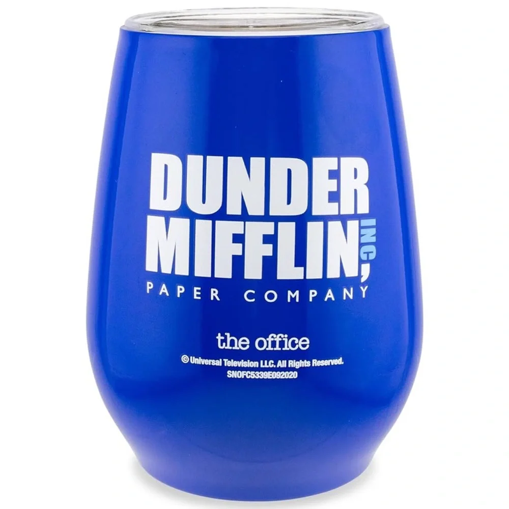 Dunder Mifflin Double Wall Insulated 10oz Stainless Steel Wine Tumbler w/ Lid